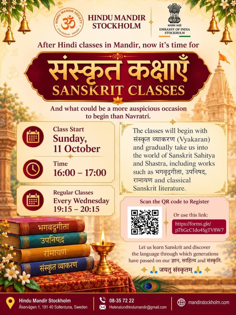 Sanskrit Classes at Hindu Mandir Stockholm
